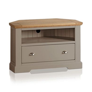 St Ives Natural Oak and Light Grey Painted Corner TV Cabinet