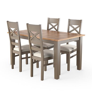St Ives Natural Oak and Light Grey Painted Extending Dining Table And 4 St Ives In Verona Cream 