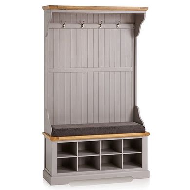 St Ives Natural Oak and Light Grey Painted Hallway Unit with Plain Charcoal Fabric Hallway Pad