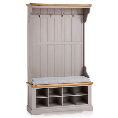 St Ives Natural Oak and Light Grey Painted Hallway Unit with Plain Grey Fabric Hallway Pad