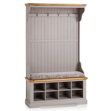 St Ives Natural Oak and Light Grey Painted Hallway Unit with Plain Truffle Fabric Hallway Pad