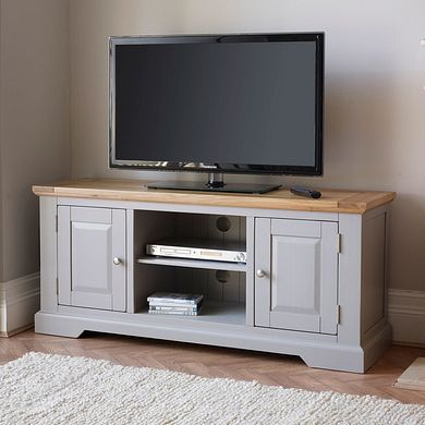St Ives Natural Oak and Light Grey Painted Large TV Cabinet