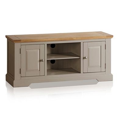 St Ives Natural Oak and Light Grey Painted Large TV Cabinet