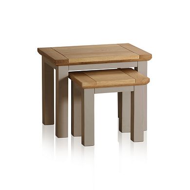 St Ives Natural Oak and Light Grey Painted Nest of Tables