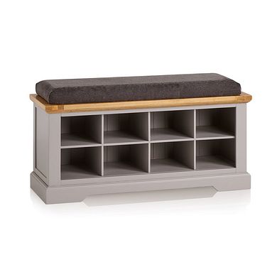 St Ives Natural Oak and Light Grey Painted Shoe Storage with Plain Charcoal Fabric Hallway Pad