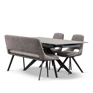 Trento Grey Ceramic Extendable Dining Table 130cm And 3 Assorted Dining Chairs