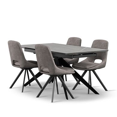 Trento Grey Ceramic Extending Dining Table + 4 Nico Swivel Dining Chairs in Dark Grey with Black Metal Legs