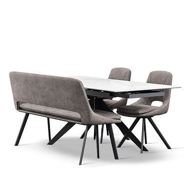 Trento White Ceramic Extendable Dining Table 130cm And 3 Assorted Dining Chairs