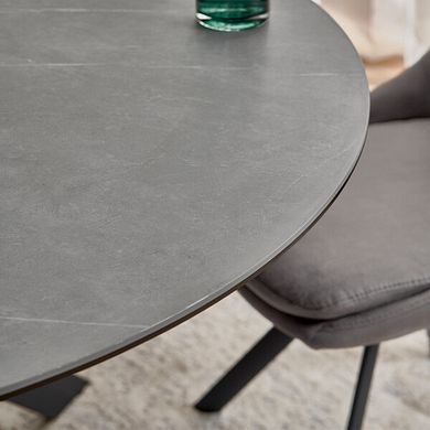 Venice Grey Ceramic Round Dining Table + 4 Nico Swivel Dining Chairs in Dark Grey with Black Metal Legs