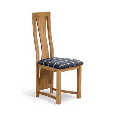 Waterfall Natural Solid Oak Chair with Checked Slate Grey Fabric Seat
