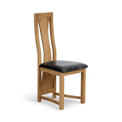Waterfall Natural Solid Oak Chair with Vintage Black Leather Look Fabric Seat