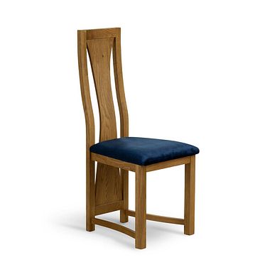 Waterfall Rustic Solid Oak Chair with Heritage Royal Blue Velvet Seat
