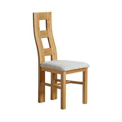 Wave Back Natural Solid Oak Chair with Plain Grey Fabric Seat