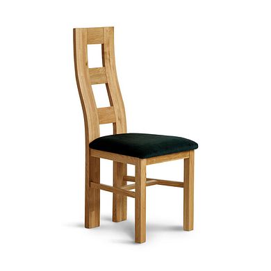 Wave Back Natural Solid Oak Chair with Heritage Bottle Green Velvet Seat