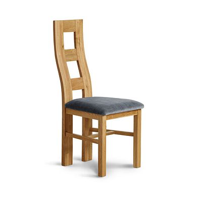 Wave Back Natural Solid Oak Chair with Heritage Granite Velvet Seat