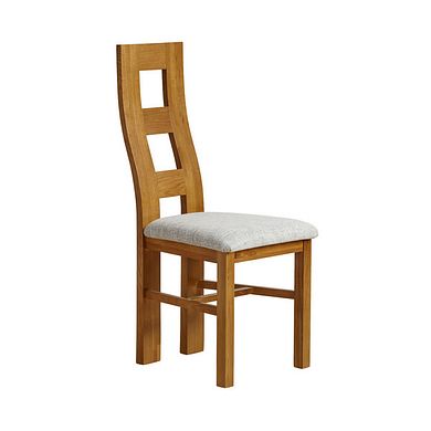Wave Back Rustic Solid Oak Chair with Plain Grey Fabric Seat