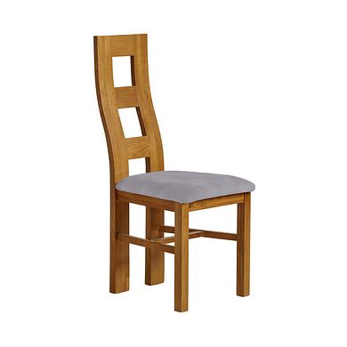 Wave Back Rustic Solid Oak Chair with Dappled Silver Fabric Seat