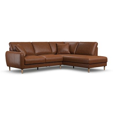 Zara Left Hand Corner Chaise Sofa in Chestnut Brown Leather