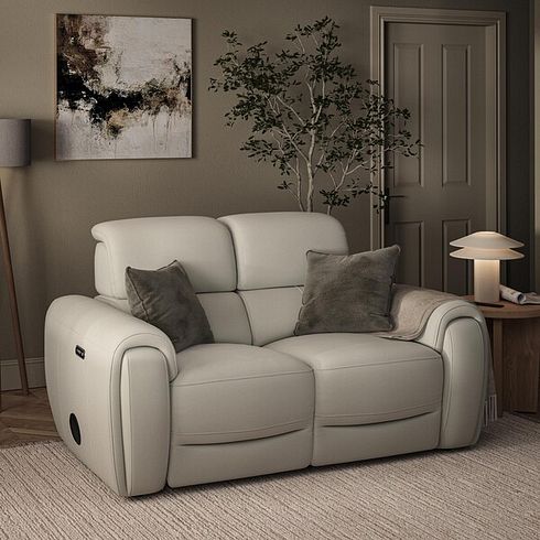 Arabella 2 Seater Power Recliner Sofa with Power Headrest and Speakers in Bone China Leather