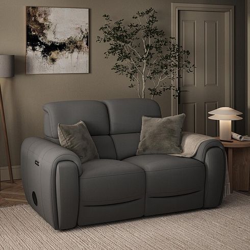 Arabella 2 Seater Power Recliner Sofa with Power Headrest and Speakers in Elephant Grey Leather