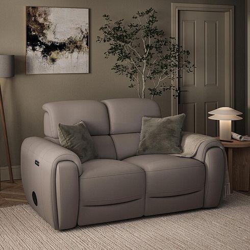 Arabella 2 Seater Power Recliner Sofa with Power Headrest and Speakers in Oyster Leather