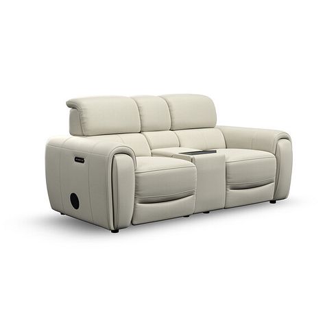 Arabella 2 Seater Recliner Console Sofa with Smart Screen in Bone China Leather