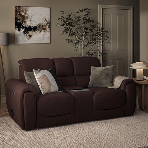 Arabella 2 Seater Recliner Console Sofa with Smart Screen in Chestnut Leather