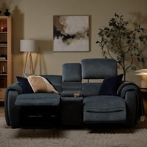 Arabella 2 Seater Recliner Console Sofa with Smart Screen in Dexter Shadow Fabric