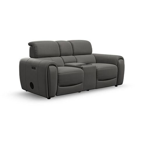 Arabella 2 Seater Recliner Console Sofa with Smart Screen in Elephant Grey Leather
