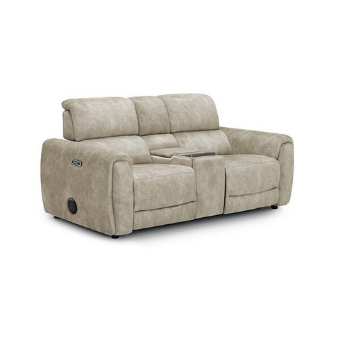 Arabella 2 Seater Recliner Console Sofa with Smart Screen in Marble Cream Fabric