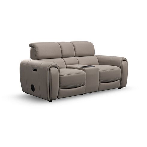 Arabella 2 Seater Recliner Console Sofa with Smart Screen in Oyster Leather