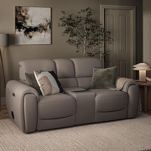 Arabella 2 Seater Recliner Console Sofa with Smart Screen in Oyster Leather