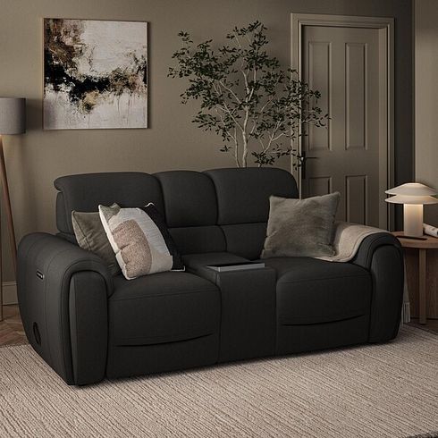 Arabella 2 Seater Recliner Console Sofa with Smart Screen in Storm Leather