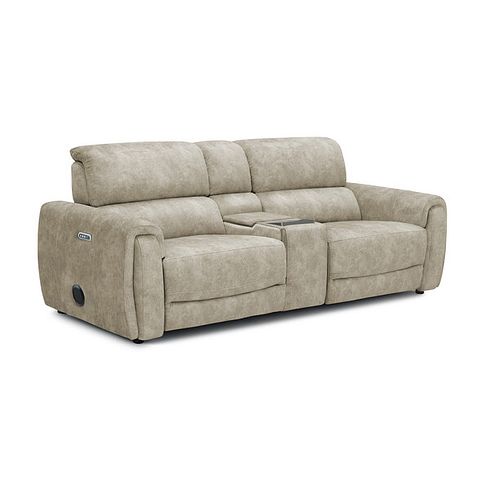 Arabella 3 Seater Recliner Console Sofa with Smart Screen in Marble Cream Fabric
