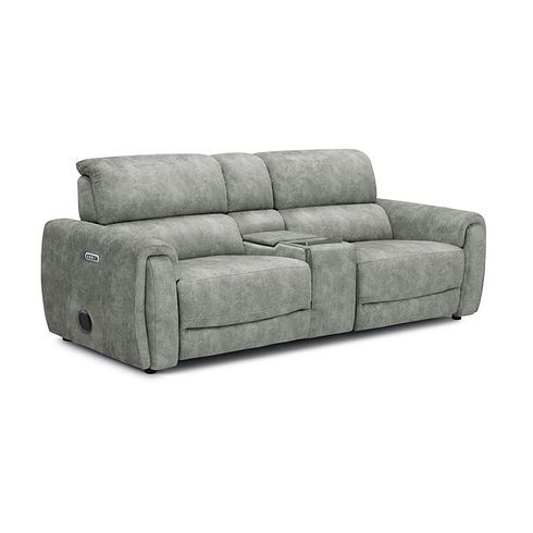 Arabella 2.5 Seater Recliner Console Sofa with Smart Screen in Marble Silver Fabric