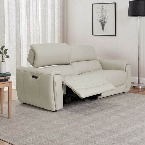 Arabella 3 Seater Power Recliner Sofa with Adjustable Power Headrest in Bone China Leather