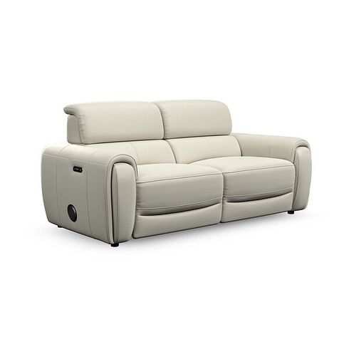 Arabella 3 Seater Power Recliner Sofa with Power Headrest and Speakers in Bone China Leather