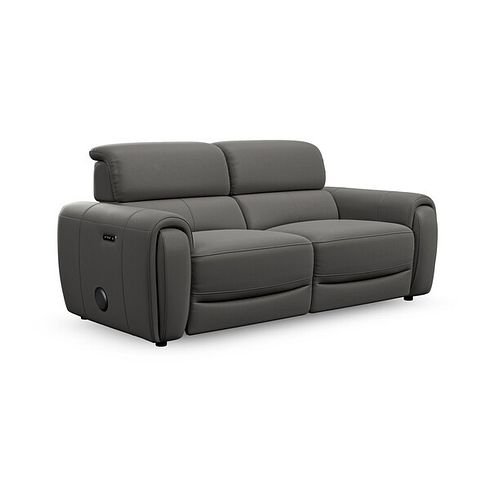 Arabella 3 Seater Power Recliner Sofa with Power Headrest and Speakers in Elephant Grey Leather