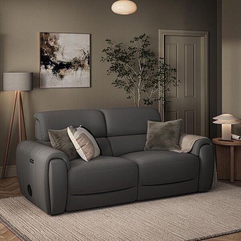 Arabella 3 Seater Power Recliner Sofa with Power Headrest and Speakers in Elephant Grey Leather