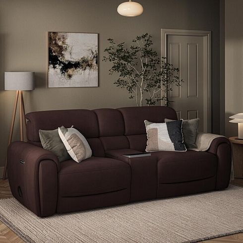 Arabella 3 Seater Recliner Console Sofa with Smart Screen in Chestnut Leather