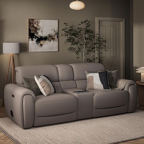 Arabella 3 Seater Recliner Console Sofa with Smart Screen in Oyster Leather