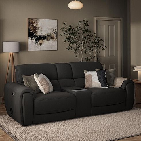 Arabella 3 Seater Recliner Console Sofa with Smart Screen in Storm Leather