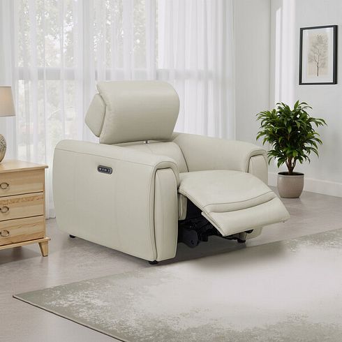 Arabella Power Recliner Armchair with Adjustable Power Headrest in Bone China Leather