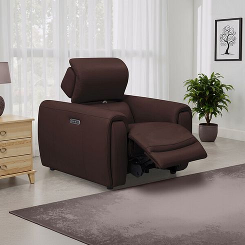 Arabella Power Recliner Armchair with Adjustable Power Headrest in Chestnut Leather