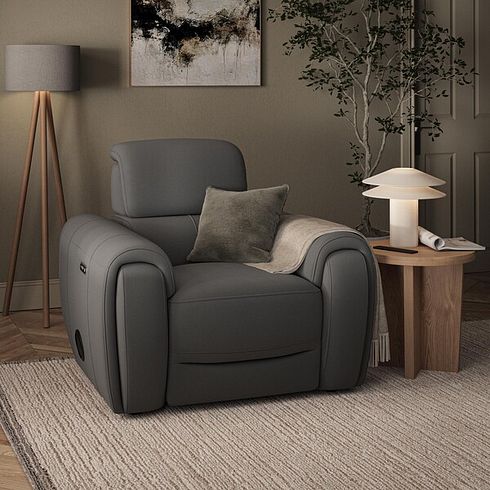 Arabella Power Recliner Armchair with Power Headrest and Speakers in Elephant Grey Leather