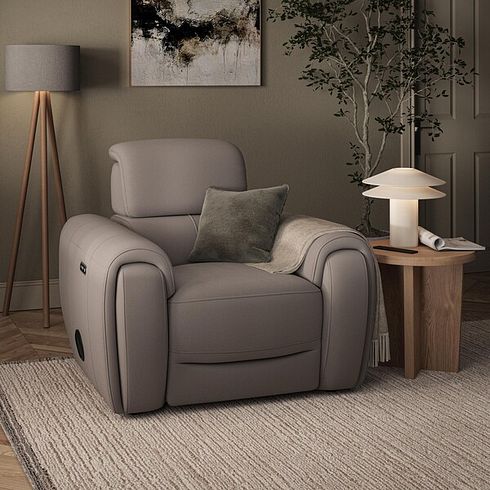 Arabella Power Recliner Armchair with Power Headrest and Speakers in Oyster Leather