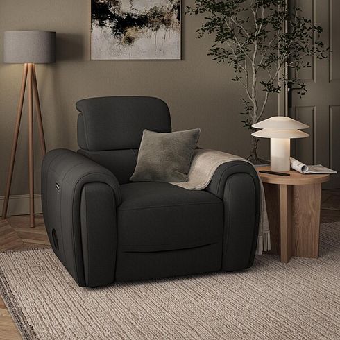 Arabella Power Recliner Armchair with Power Headrest and Speakers in Storm Leather