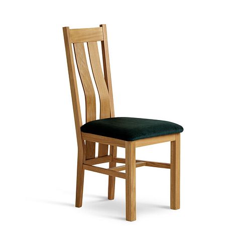 Arched Back Natural Solid Oak Chair with Heritage Bottle Green Velvet Seat