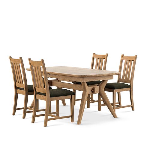 Bentley Natural Extending Dining Table and 4 Classic Natural Oak Chair with Verona Green Fabric