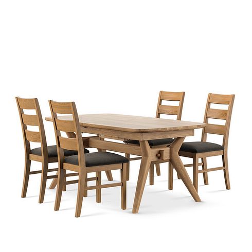 Bentley Natural Extending Dining Table and 4 Linear Natural Oak Chair with Verona Chocolate Fabric